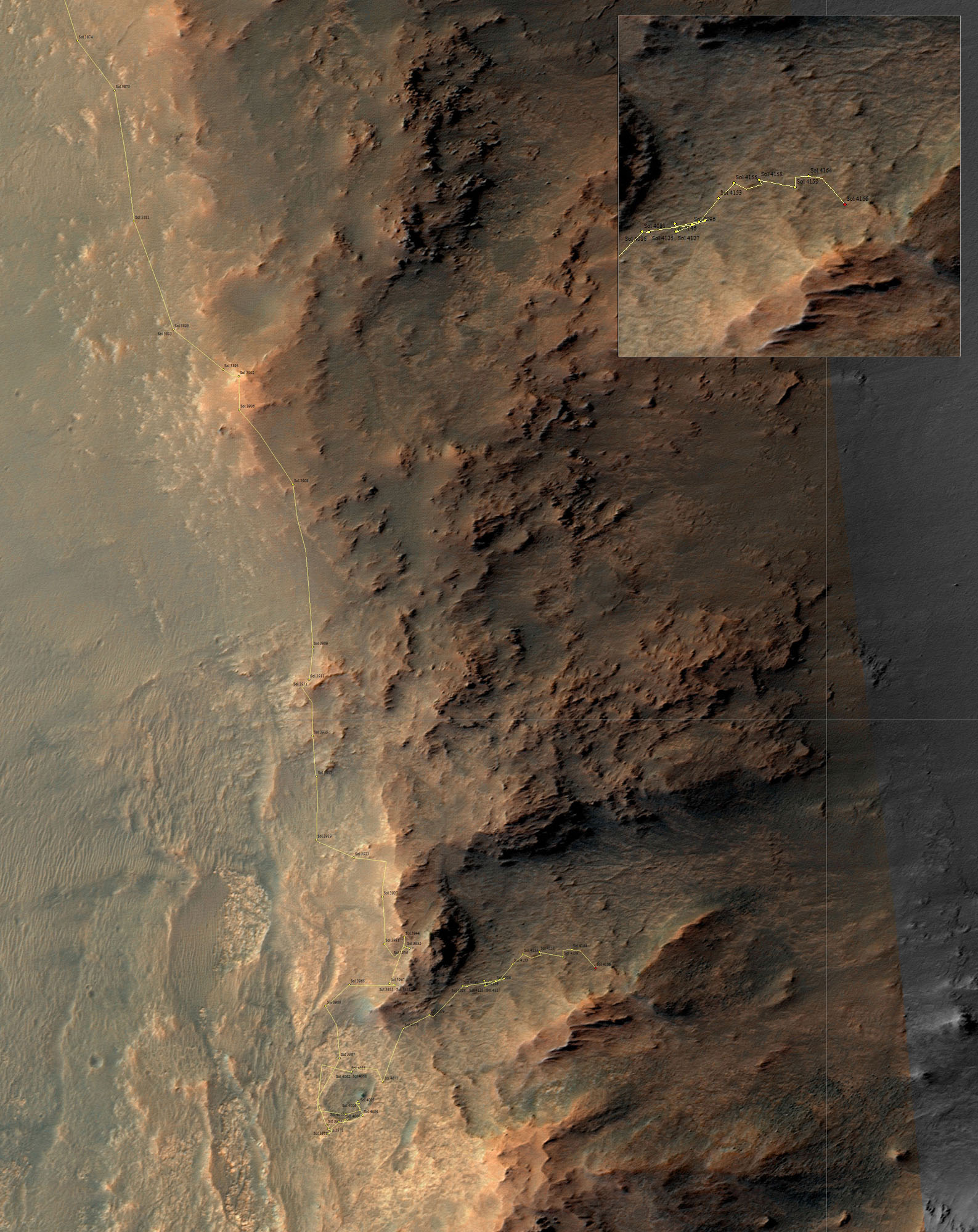 Opportunity - mappa: sol 4166