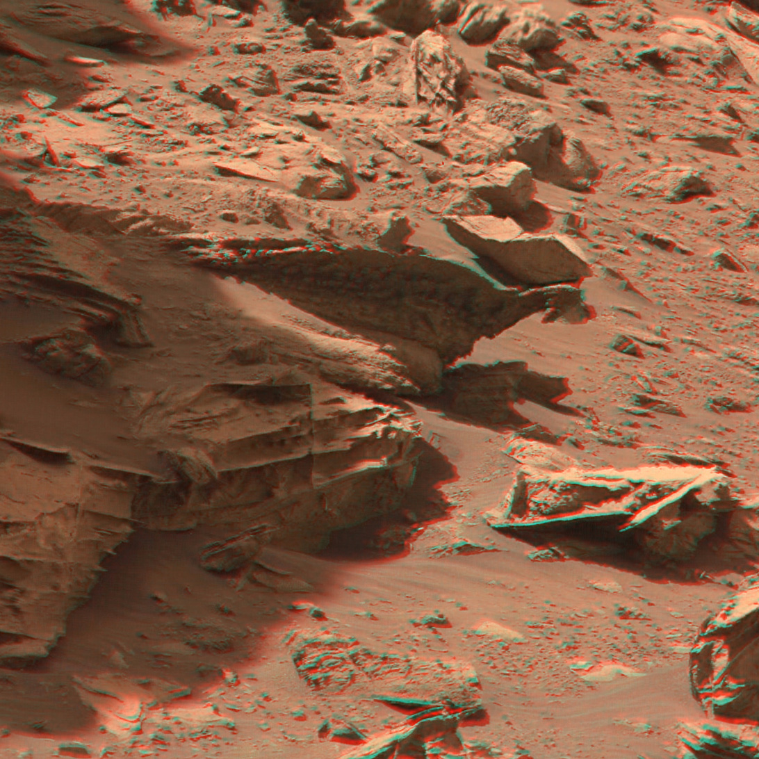 Curiosity sol 3326 rocks in the box anaglifo
