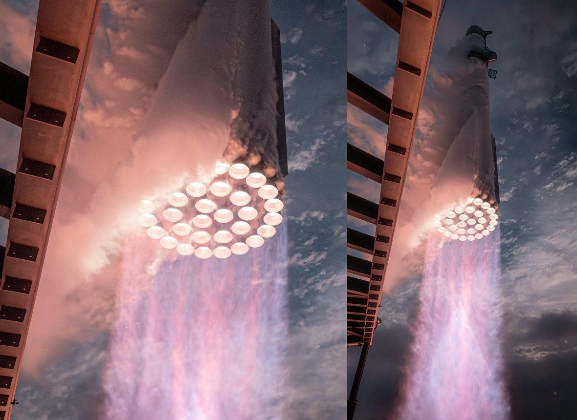 Starship abbandona la rampa di lancio. Crediti: SpaceX - Processing: Marco Di Lorenzo