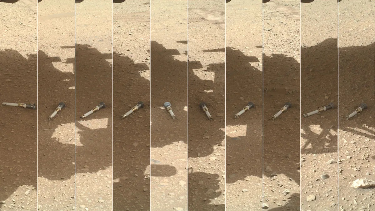 I campioni raccolti da Perseverance depositati sulla superficie di Marte. Crediti: NASA/JPL-Caltech/MSSS