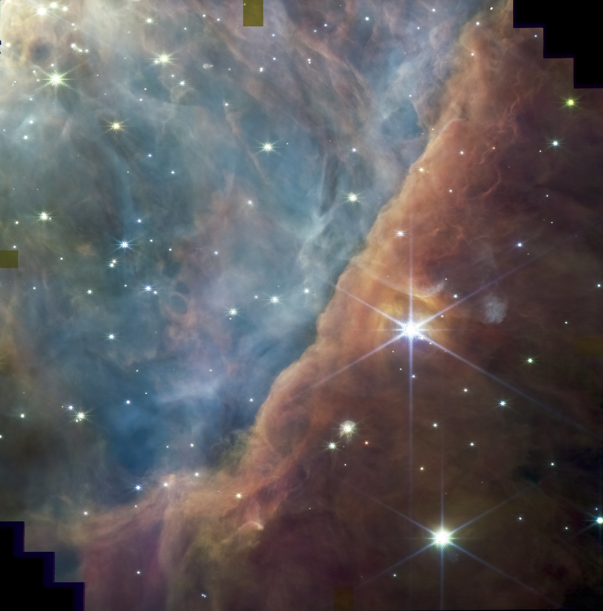 James Webb (JWST) NIRCam Orion bar September 11, 2022 (https://flic.kr/p/2o347QJ). Crediti: NASA, ESA, CSA, STScI – Processing: Elisabetta Bonora / aliveuniverse.today
